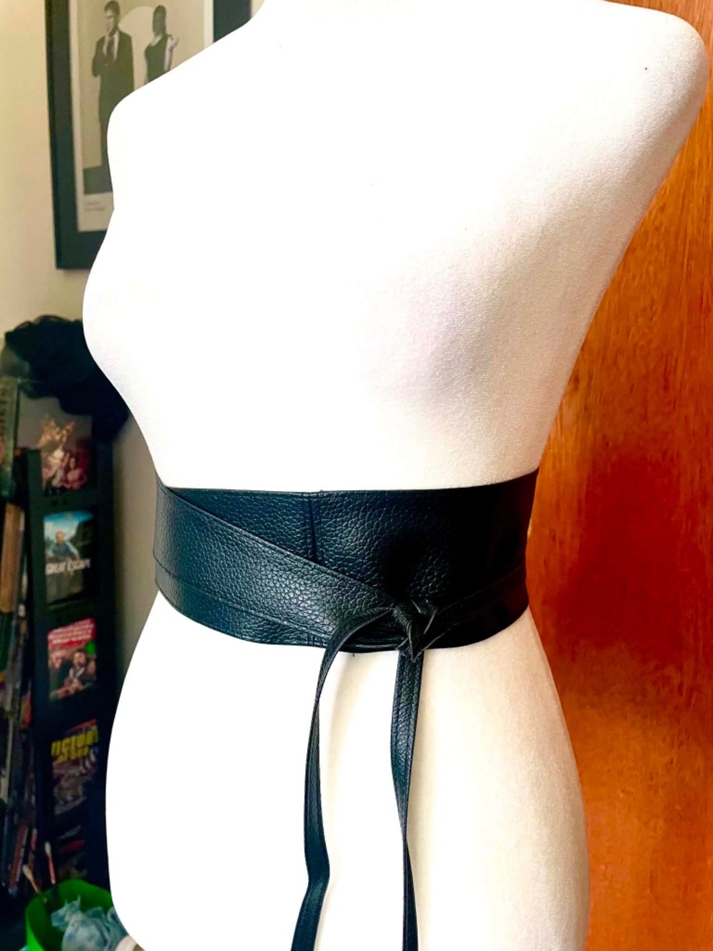 Oversized Chunky Black Faux Leather Wide Wrap Waist Belt Obi Retro Style
